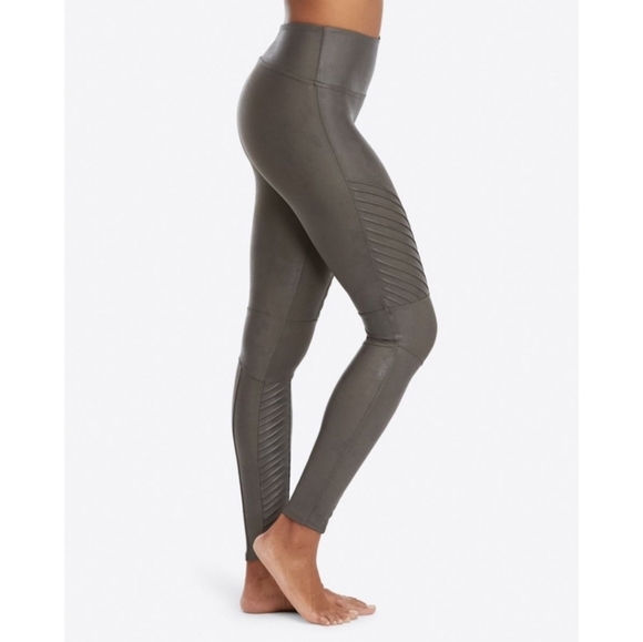 SPANX Metallic Grey Moto Leggings - Picture 2 of 10